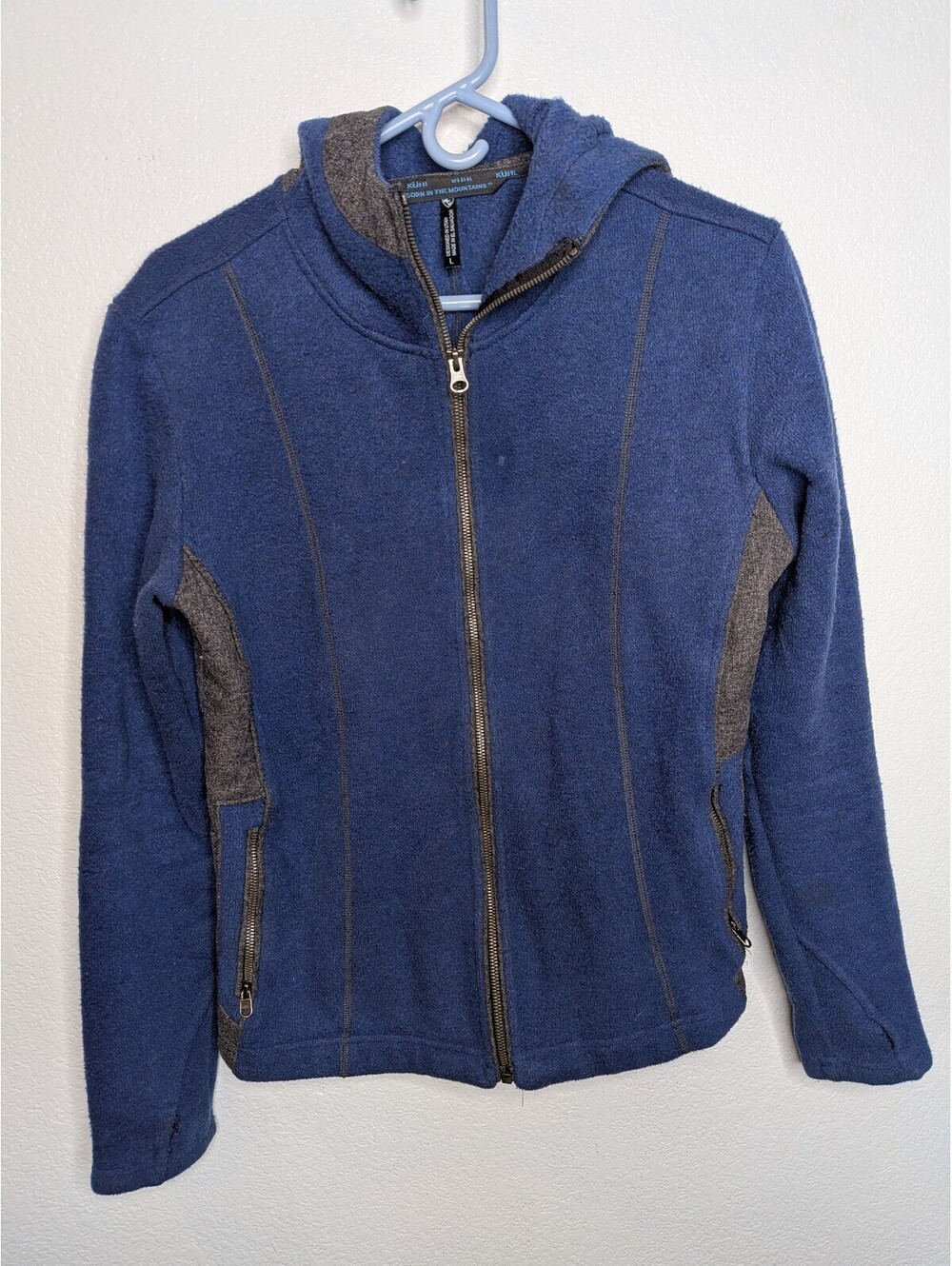 KÜHL Women’s Alfpaca Fleece Full Zip Hooded Jacket Blue Gray Size L